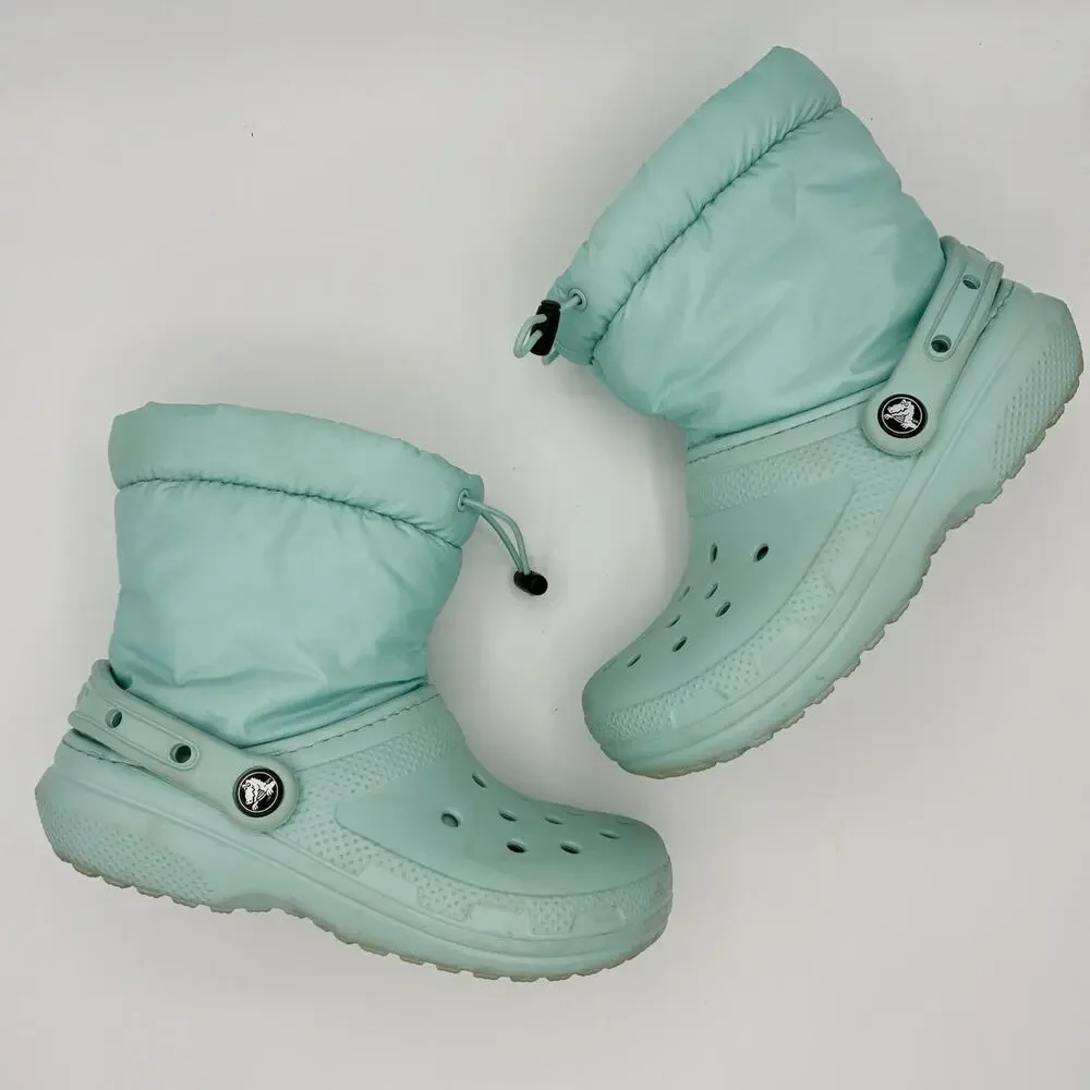 Crocs Classic Neo Puff Short Snow Boots Women’s Size 5 Pure Water Blue Fleece